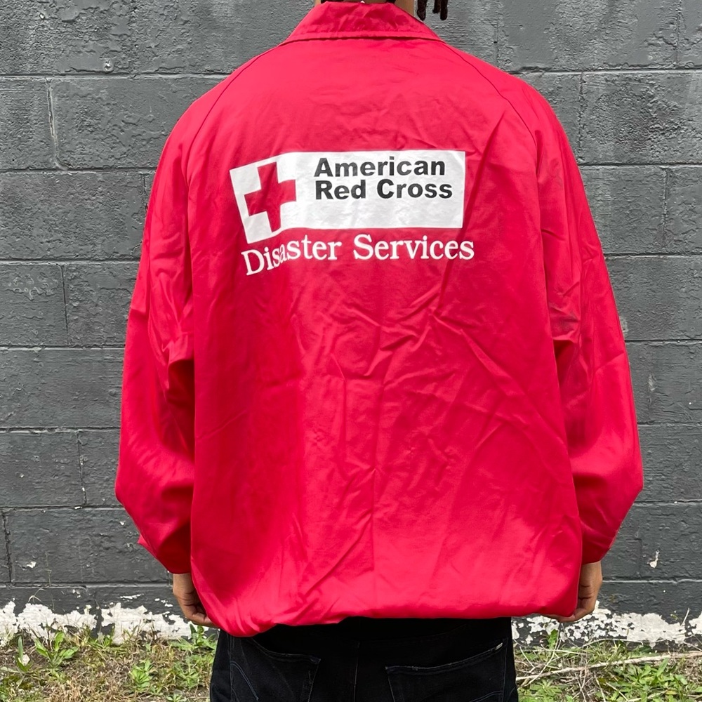 Vintage American Red Ross Disaster Services Sports Jacket Button Up Red